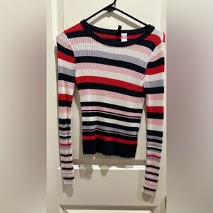 H&M Red and Pink Crew Neck Sweater with Ribbed Knit